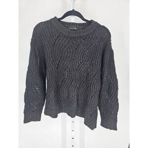 rxb Womens Sz L Thick Knit Crew Neck Sweater Open Knit Black